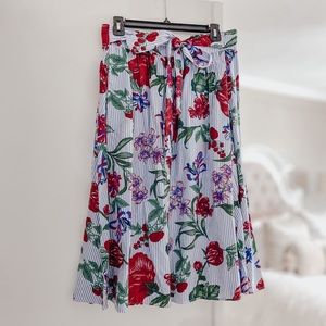 Midi Length Floral and Striped Skirt